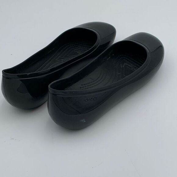 Crocs Black rubber Women's Flats slip on ballet waterproof comfort size 8 - Picture 8 of 10